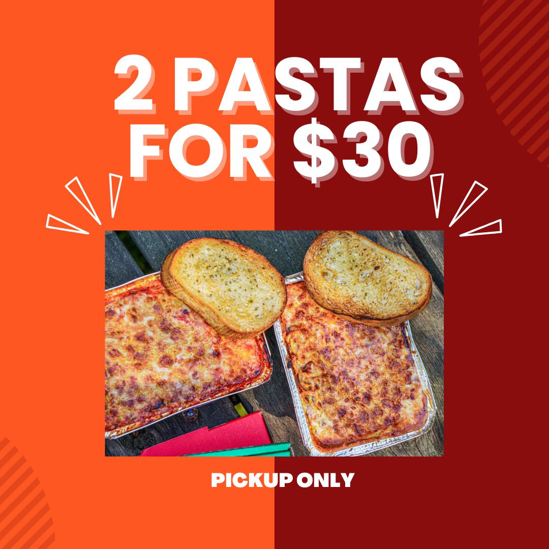 Two lasagnas served by Round Table Pizza in Richmond, BC